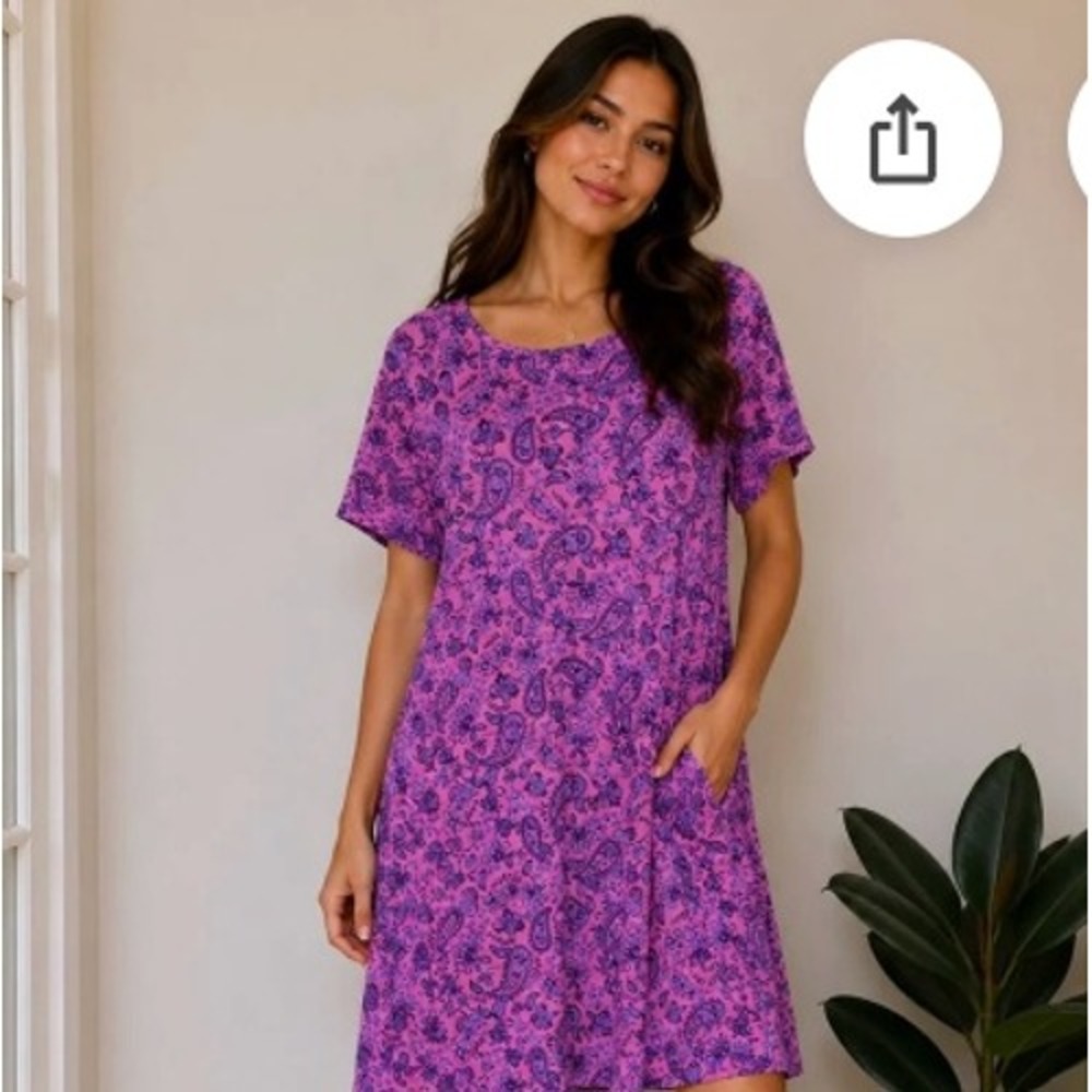 J Jill Wearever Collection sz L‎ purple paisley boho shift stretch maxi dress K